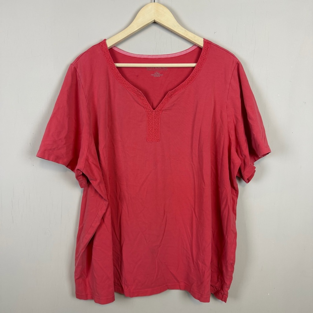 Catherines Top 3X 26 28W Casual Top Plus Size Short Sleeve Everyday Blouse Pink